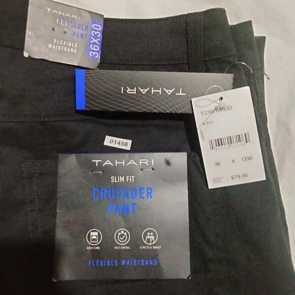 Tahari Mens Slim Fit Crusader Stretch Fast Dry Flexible Waist Pants Black 36x30 - Picture 7 of 7